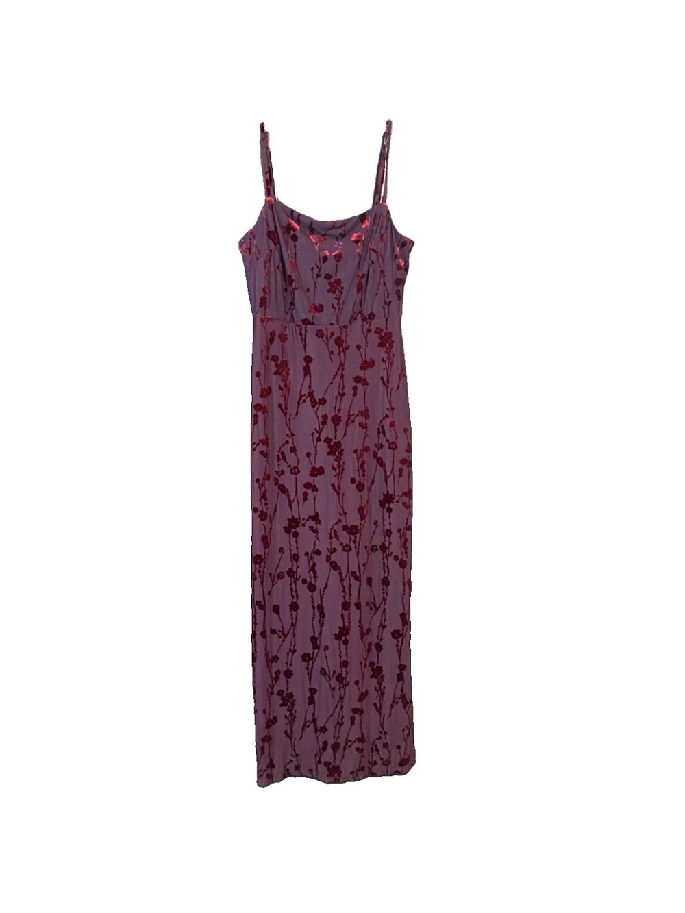 Taylor Y2K Floral Burnout Velvet Maxi Dress 2 Purple Red Whimsygoth Vamp Fairy